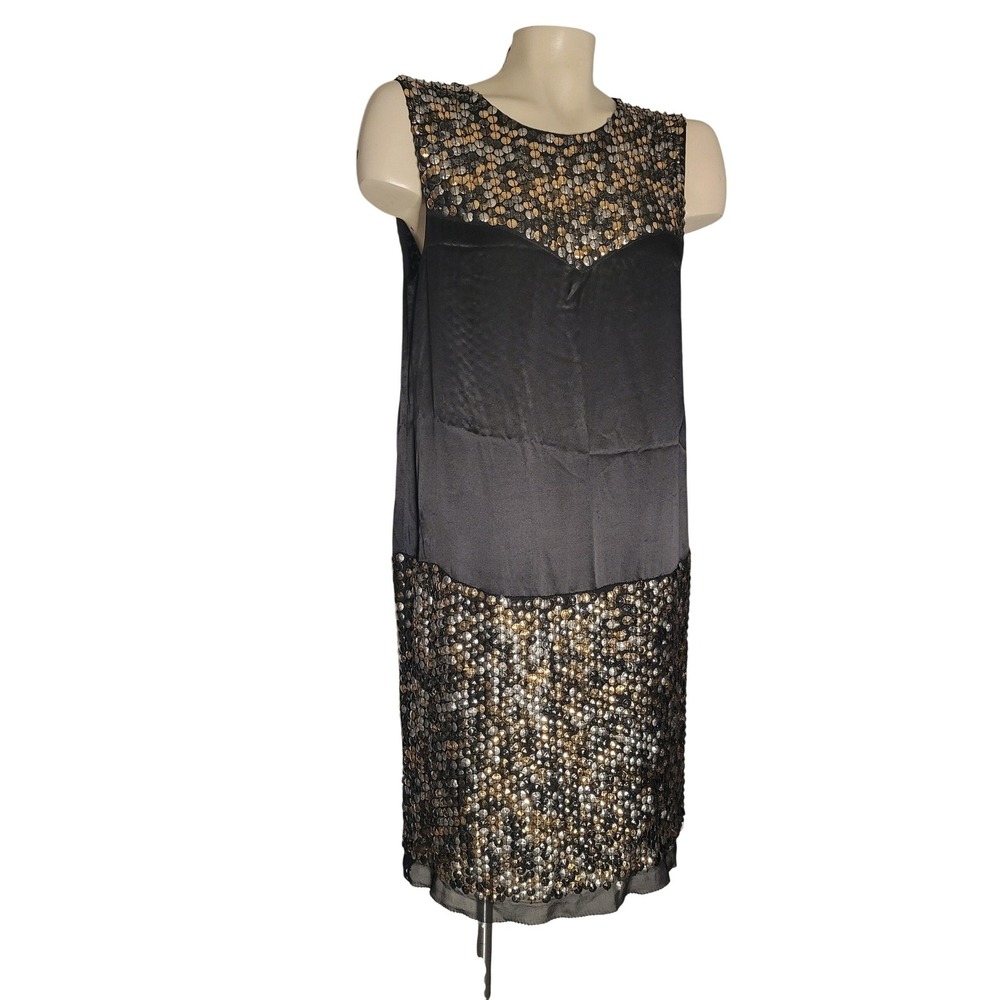 3.1 Phillip Lim Black Sequin Shift Dress Gold Silver Mixed Metal 4
Designer